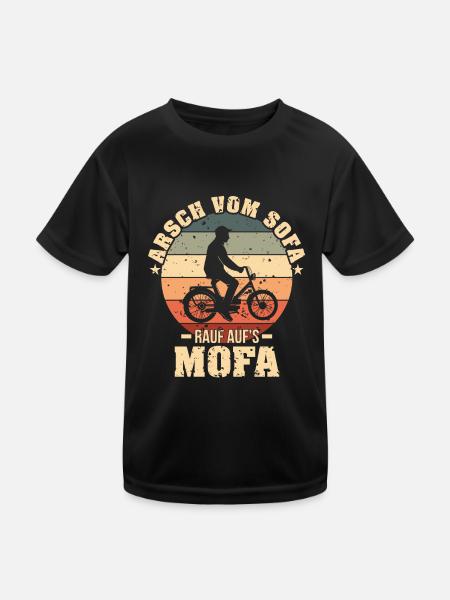 Arsch vom Sofa rauf aufs Mofa - Kinder Funktions-T-Shirt - Schwarz - Vorne