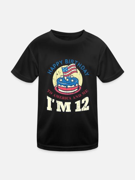 US America Flag Cake Birth Age 12 USA 4th Of July - Kids Functional T-Shirt - black - Front
