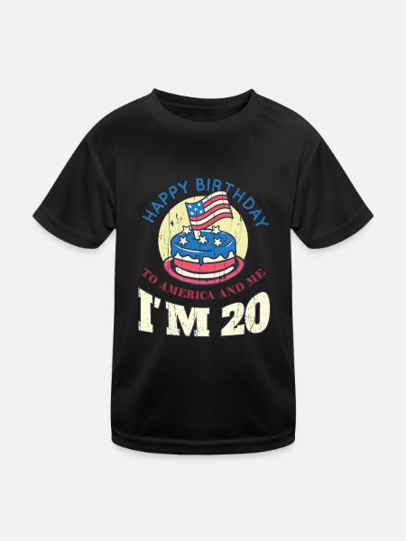 US America Flag Cake Birth Age 20 USA 4th Of July - Kinder Funktions-T-Shirt - Schwarz - Vorne