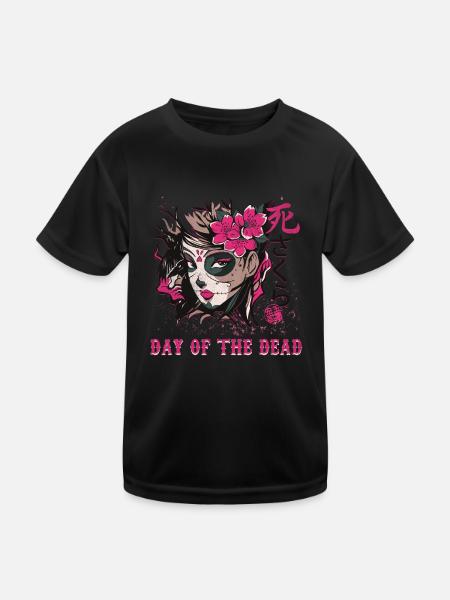 Color Halloween Sugar Muertos Day Of Dead - Kinder Funktions-T-Shirt - Schwarz - Vorne