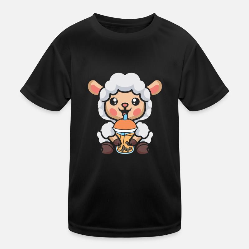 Bubble Milk Tea Sheep Drinking Boba Milk Tea Kids Functional T-Shirt