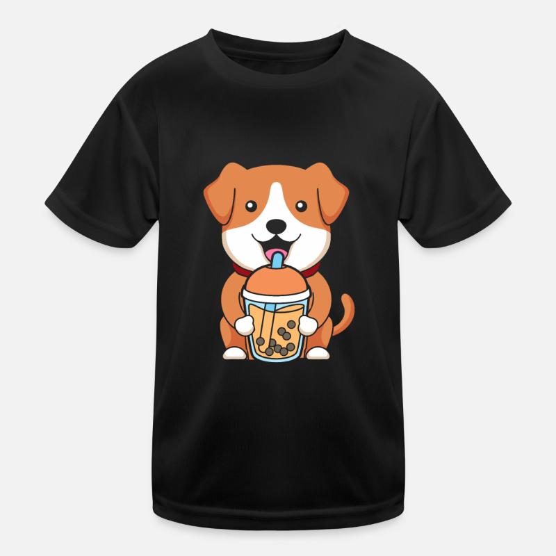 Bubble Milk Tea Dog Drinking Boba Milk Tea Kids Functional T-Shirt