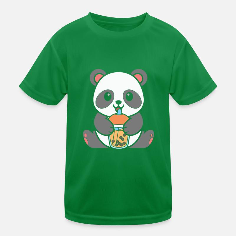 Bubble Milk Tea Panda Drinking Boba Milk Tea Kids Functional T-Shirt