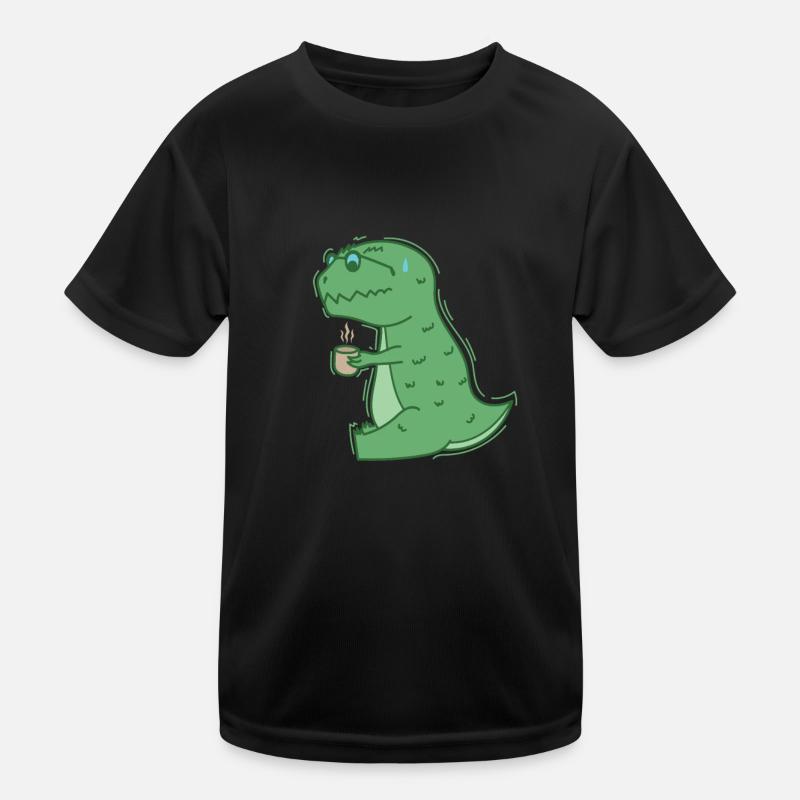 Dino drinks coffee dinosaur reptile - Kids Functional T-Shirt - black