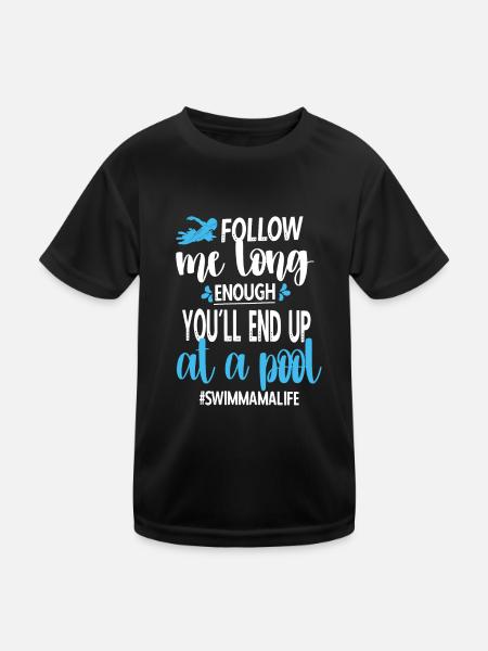 Schwimmmama Mama Eines Schwimmers Schwimm-Mutter - Kinder Funktions-T-Shirt - Schwarz - Vorne