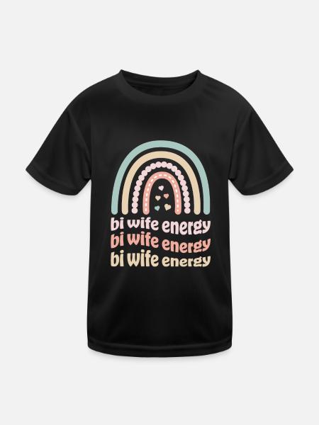 Bi Wife Energy Gay Rainbow Pride Lesbian LGBTQ - Kids Functional T-Shirt - black - Front