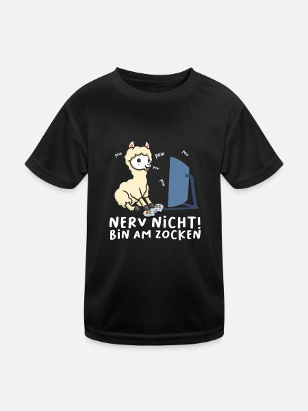 Bin am Zocken Gaming Lama - Kinder Funktions-T-Shirt - Schwarz - Vorne