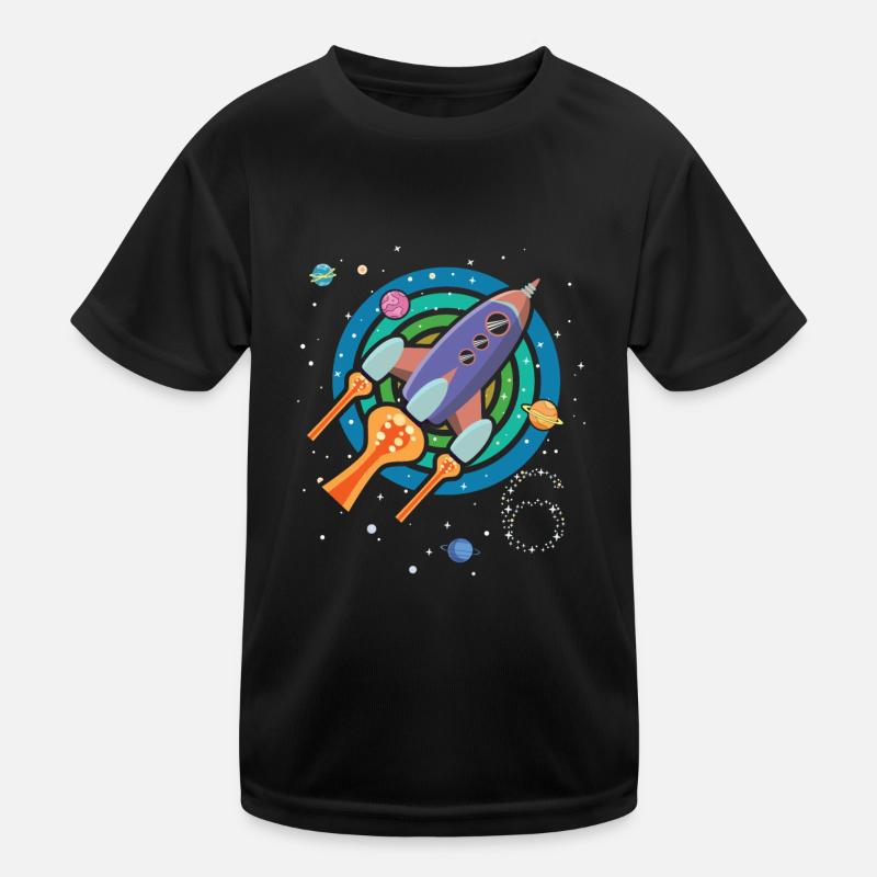 Birthday 6 years rocket spaceship - Kids Functional T-Shirt - black
