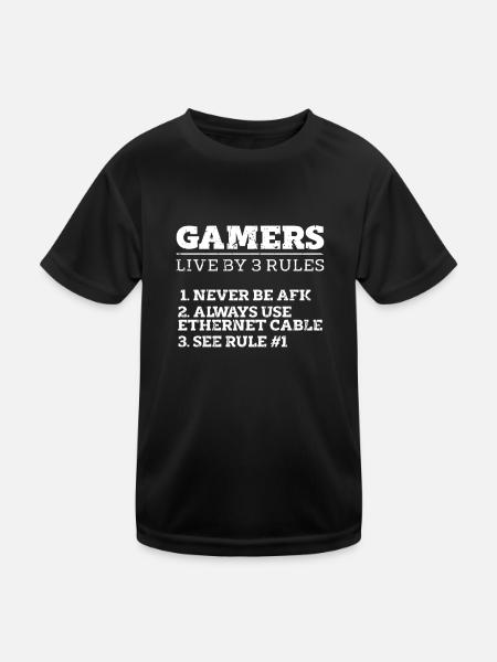 Les joueurs vivent par 3 règles ne jamais être AFK Toujours utiliser - T-shirt sport Enfant - noir - Devant