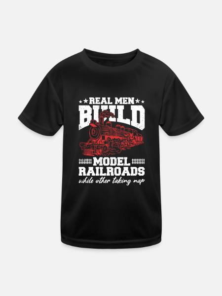 Real Men Build Model Railroads - Kids Functional T-Shirt - black - Front
