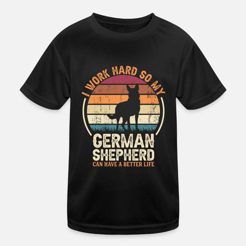 Arbeit Hart Arbeiten - Retro Deutscher Schäferhund Kinder Funktions-T-Shirt