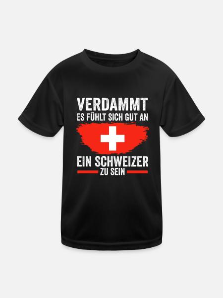 Schweiz Schweizer - Kinder Funktions-T-Shirt - Schwarz - Vorne