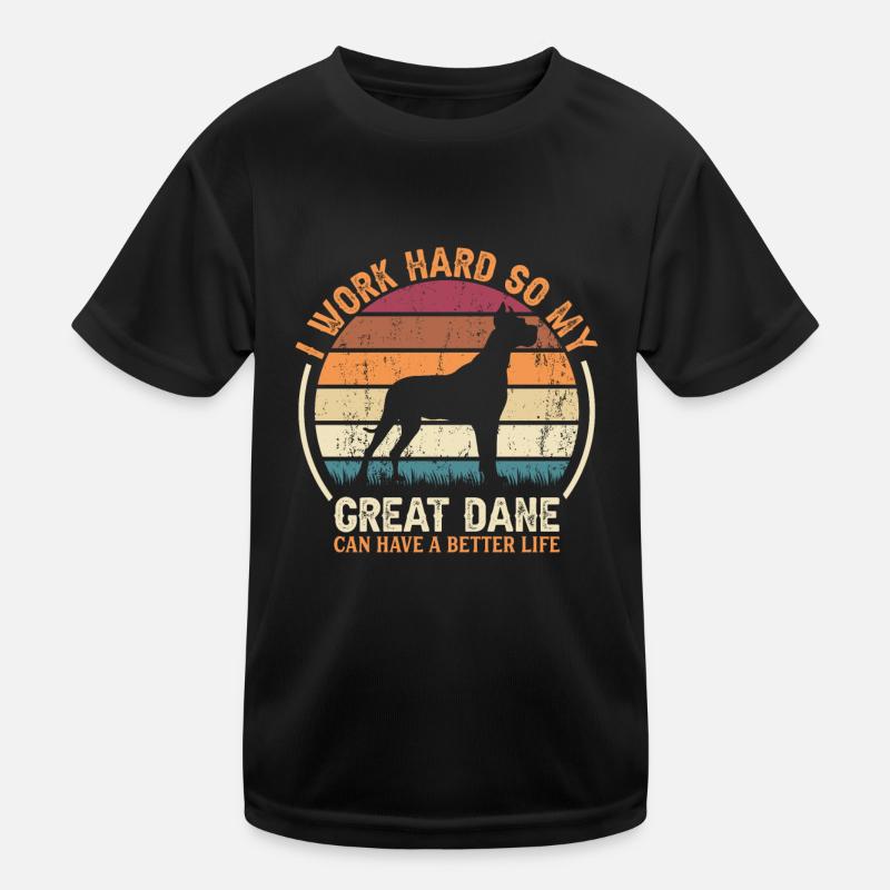 Work Hard - Retro Great Dane Kids Functional T-Shirt