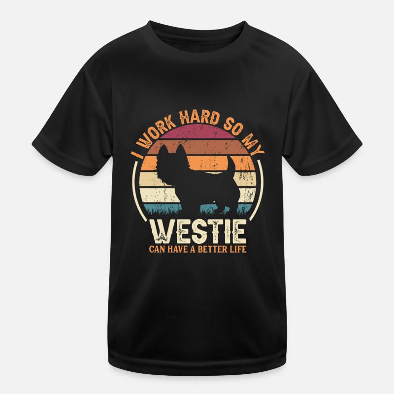 Work Hard - Retro Westie Kids Functional T-Shirt