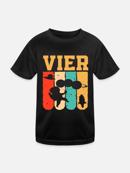 Astronaut 4th Birthday Space Boy Gift - Kids Functional T-Shirt - black - Front