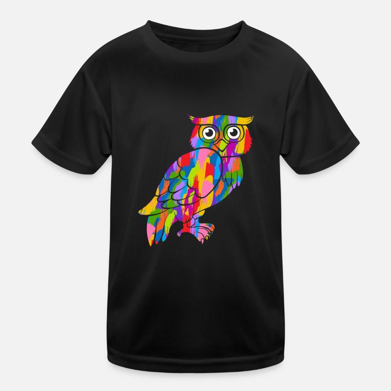 Eule Bunt Vintage Regenbogen Retro Eulen Kauz - Kinder Funktions-T-Shirt - Schwarz
