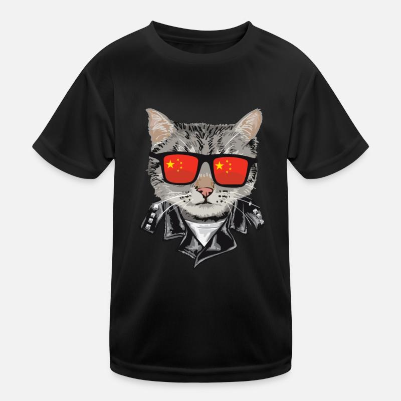 Cat China Flag Sunglasses Kids Functional T-Shirt