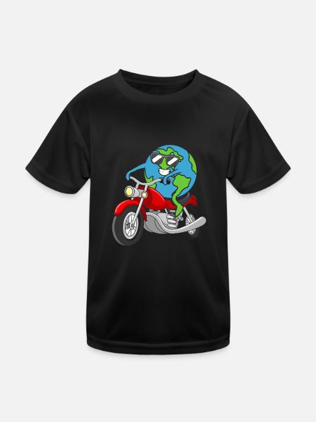 Erde fährt Motorrad Earth Day Umwelt Tag Der Erde - Kinder Funktions-T-Shirt - Schwarz - Vorne