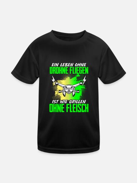 Leben Ohne Drohne Fliegen Grillen Ohne Fleisch - Kinder Funktions-T-Shirt - Schwarz - Vorne