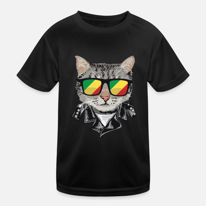 Cat-Sonnenbrille Mit Kongo-Flagge Kinder Funktions-T-Shirt
