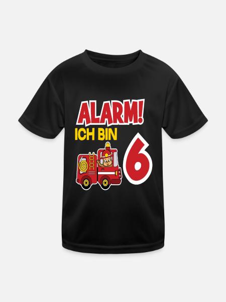 Alarm Ich Bin 6. Geburtstag Feuerwehrmann Junge - Kinder Funktions-T-Shirt - Schwarz - Vorne