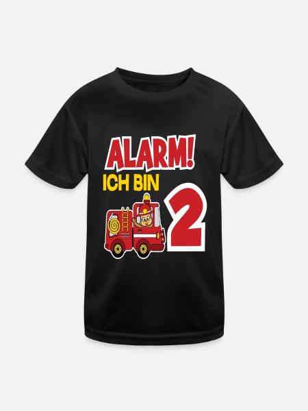 Alarm Ich Bin 2. Geburtstag Feuerwehrmann Junge - Kinder Funktions-T-Shirt - Schwarz - Vorne