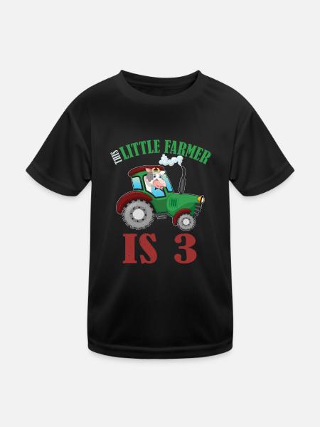 Birth Born Age 3 Years Old Farmer Cow Tractor - Kinder Funktions-T-Shirt - Schwarz - Vorne