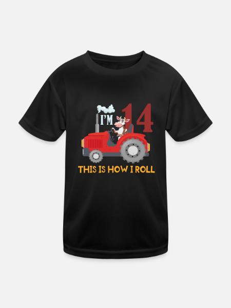 Birth Born Age 14 Year Old Farmer Farm Cow Tractor - Kinder Funktions-T-Shirt - Schwarz - Vorne
