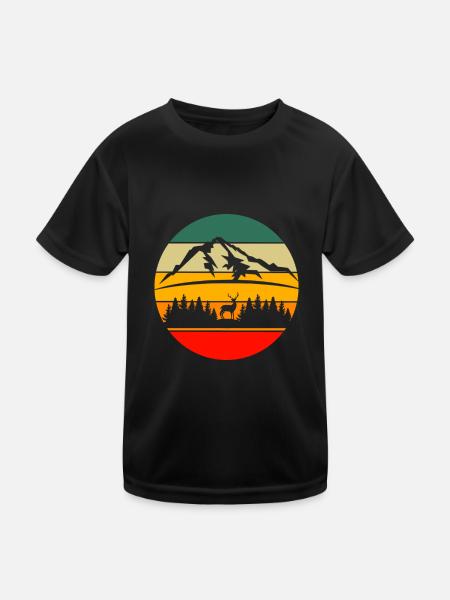 Nature lovers Deer Retro Mountains Forest Nature - Kids Functional T-Shirt - black - Front