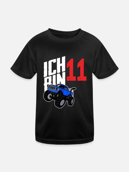 Monstertruck 11. Geburtstag Jungs Geschenk - Kinder Funktions-T-Shirt - Schwarz - Vorne