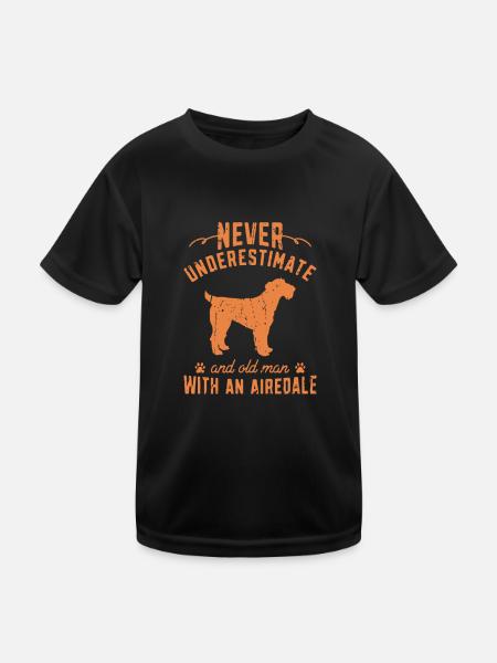 Unterschätze niemals einen alten Mann mit einem Airedale - - Kinder Funktions-T-Shirt - Schwarz - Vorne
