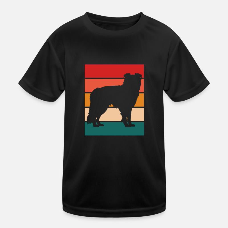 Border Collie Silhoutte mit Retro-Farbe Kinder Funktions-T-Shirt