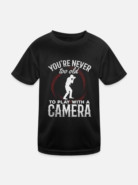 Du bist nie zu alt, um mit einem Kamerafotografen - Kinder Funktions-T-Shirt - Schwarz - Vorne