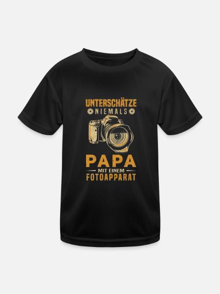 Unterschätze niemals Papa mit einem Fotoapparat - Kinder Funktions-T-Shirt - Schwarz - Vorne