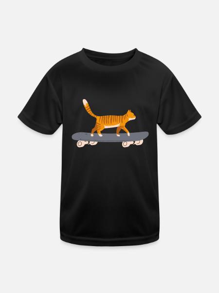 Katze Skater Katze Skateboard Katzenliebhaber Gesc - Kinder Funktions-T-Shirt - Schwarz - Vorne