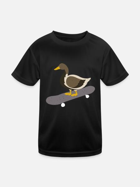 Skating Ente Skater Enten Skateboard Vogel Ornitho - Kinder Funktions-T-Shirt - Schwarz - Vorne