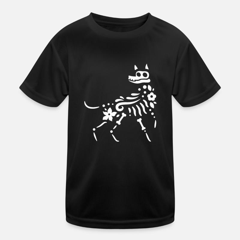 Funny Dog Skeleton with Flowers Kids Functional T-Shirt