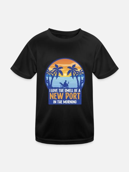 I Love The Smell Of A New Port In The Morning - Kinder Funktions-T-Shirt - Schwarz - Vorne