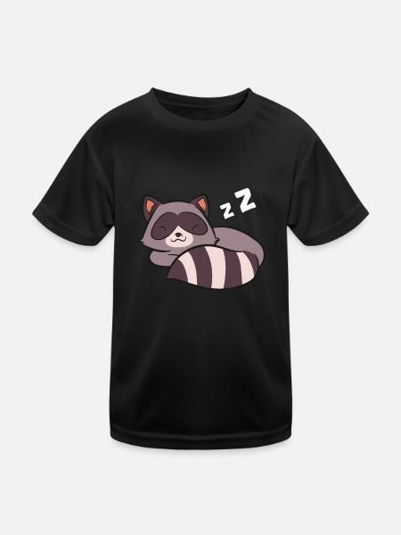Raccoon Sleeping Funny Raccoon Pajama - Kids Functional T-Shirt - black - Front