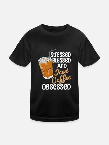 Iced Coffee Obsessed - Kinder Funktions-T-Shirt - Schwarz - Vorne