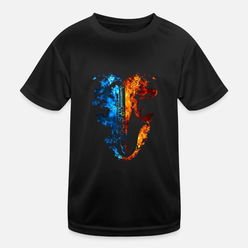 Saxophone Red Blue Fire Musical Instrument Kids Functional T-Shirt