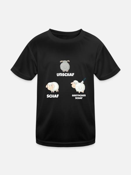 Fotografie: Schafe ohne Schafe, gestochen - Kinder Funktions-T-Shirt - Schwarz - Vorne