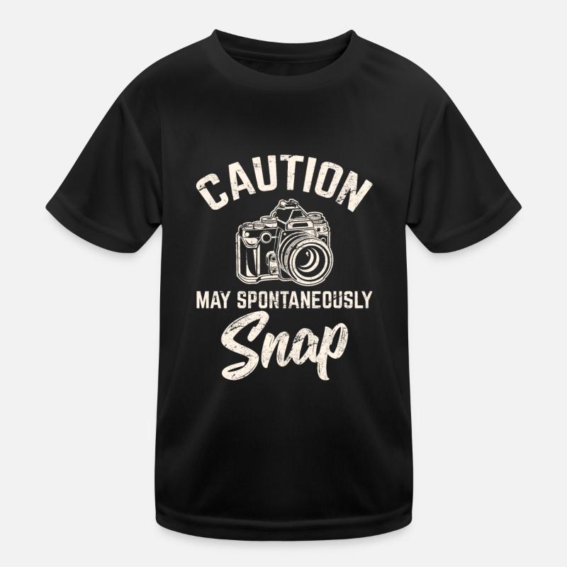 Caution May Spontaneously Snap Photography Funny L Kinder Funktions-T-Shirt