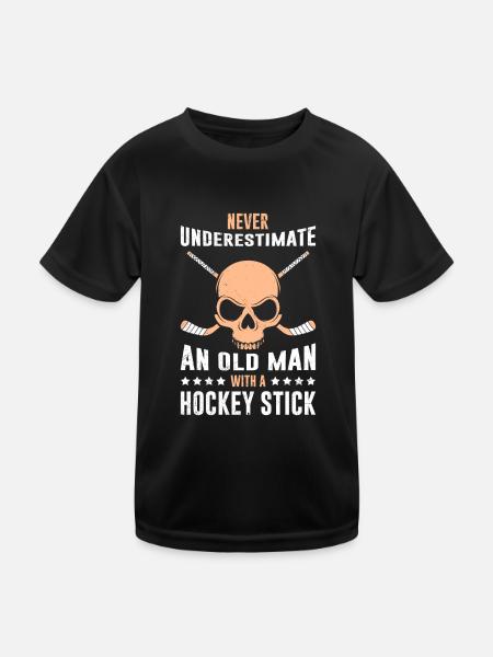 Never underestimate a man ice hockey stick - Kids Functional T-Shirt - black - Front