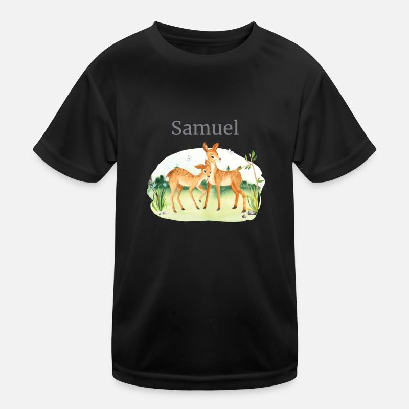 Forest Animal Deer Flowers Name Samuel Kids Functional T-Shirt