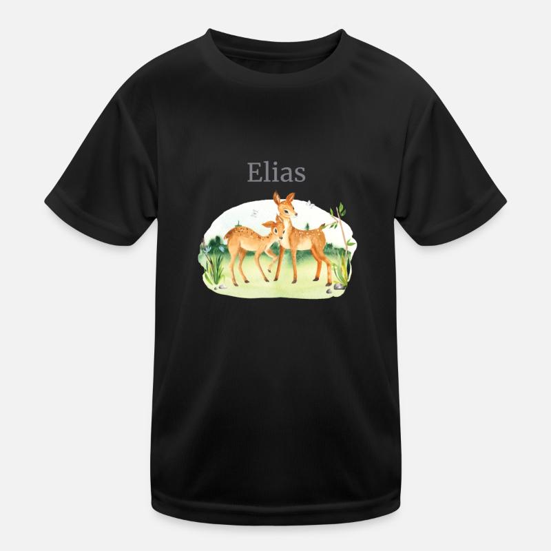 Forêt Animaux Cerf Fleurs Nom Elias T-shirt sport Enfant
