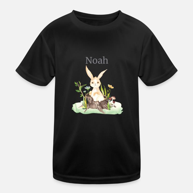 Animal forestier Cerf Lièvre Fleurs de hérisson Nom Noah T-shirt sport Enfant
