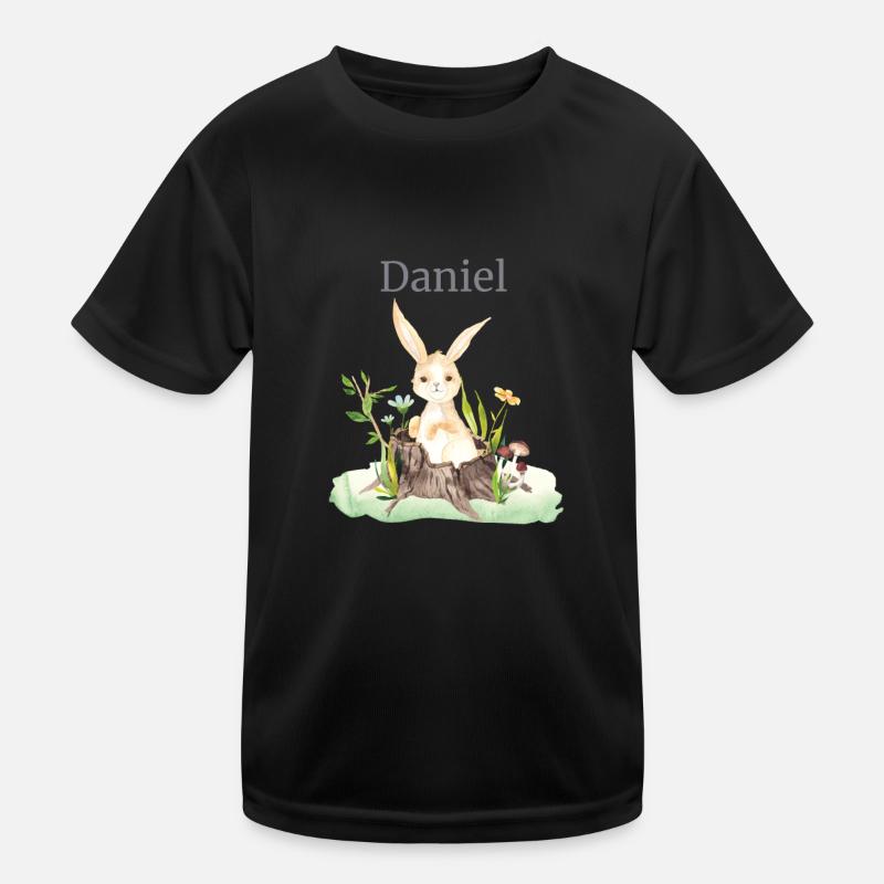Animal forestier Cerf Lapin Hérisson Fleurs Nom Daniel T-shirt sport Enfant