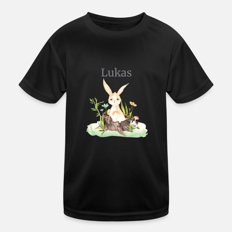 Animal forestier Cerf Lièvre Fleurs de hérisson Nom Lukas T-shirt sport Enfant