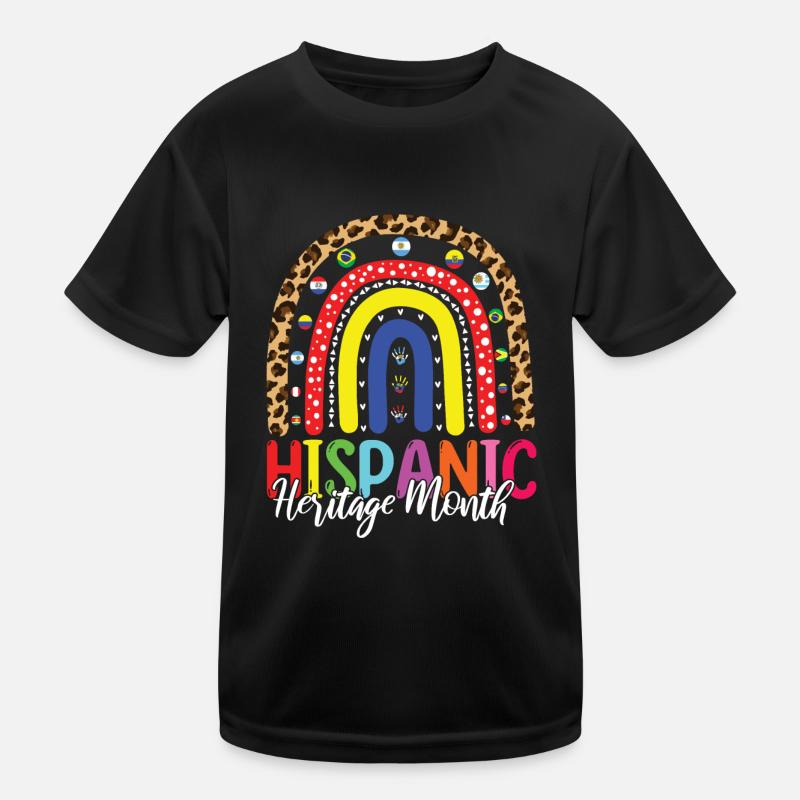 Rainbow Spanish Flags Hispanic Heritage Month Kids Functional T-Shirt